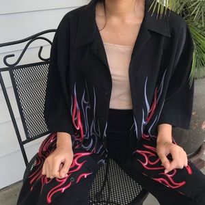 Y2K Oversized Flame Button Up Top